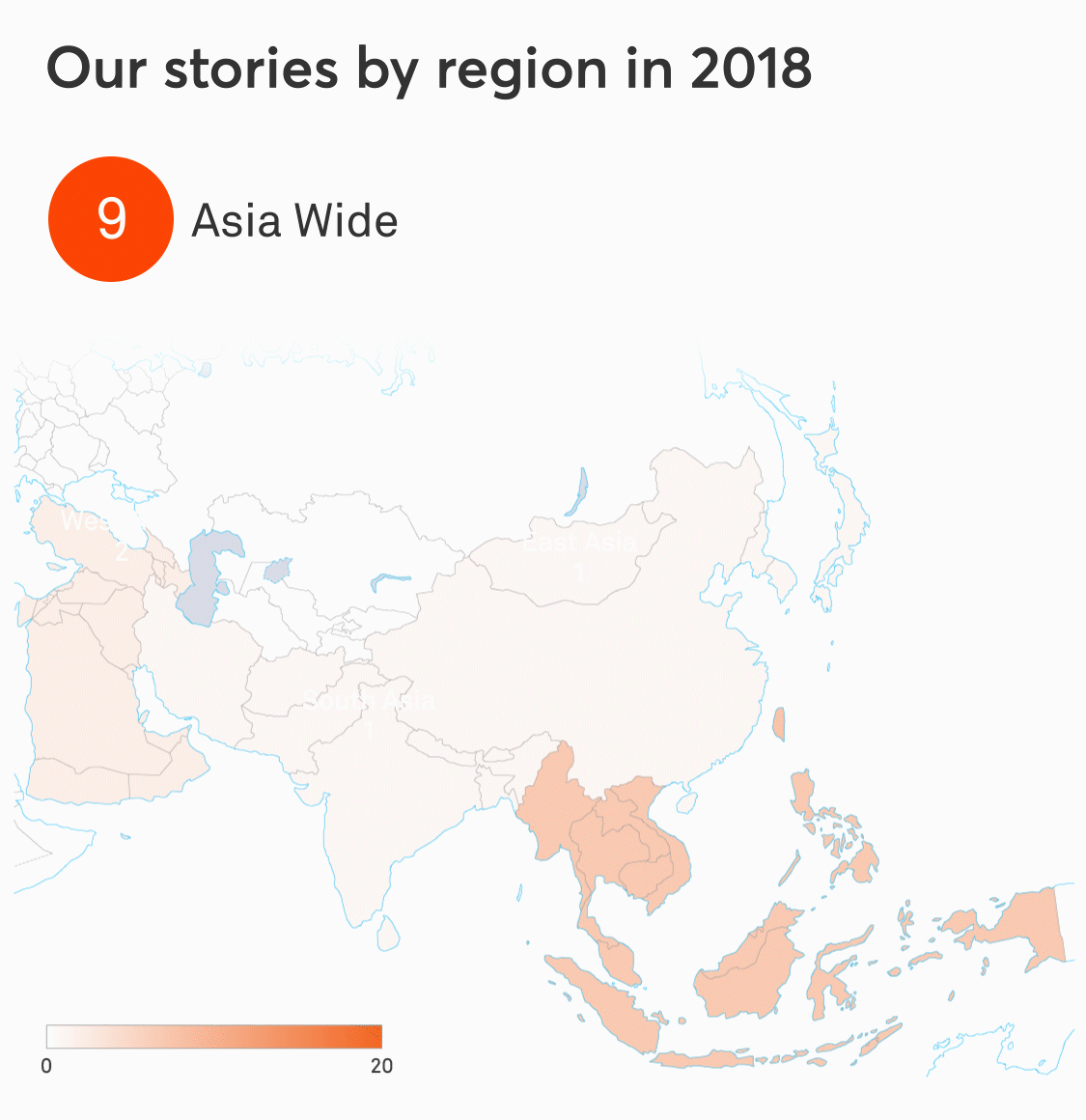 A map of how our stories are distributed by region